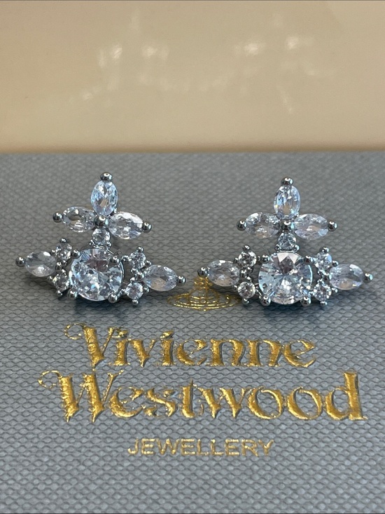 Vivienne Westwood Jewelry - Vivienne Westwood Silver Crystal Floral Ear Climbers Crawler Earrings Y2K